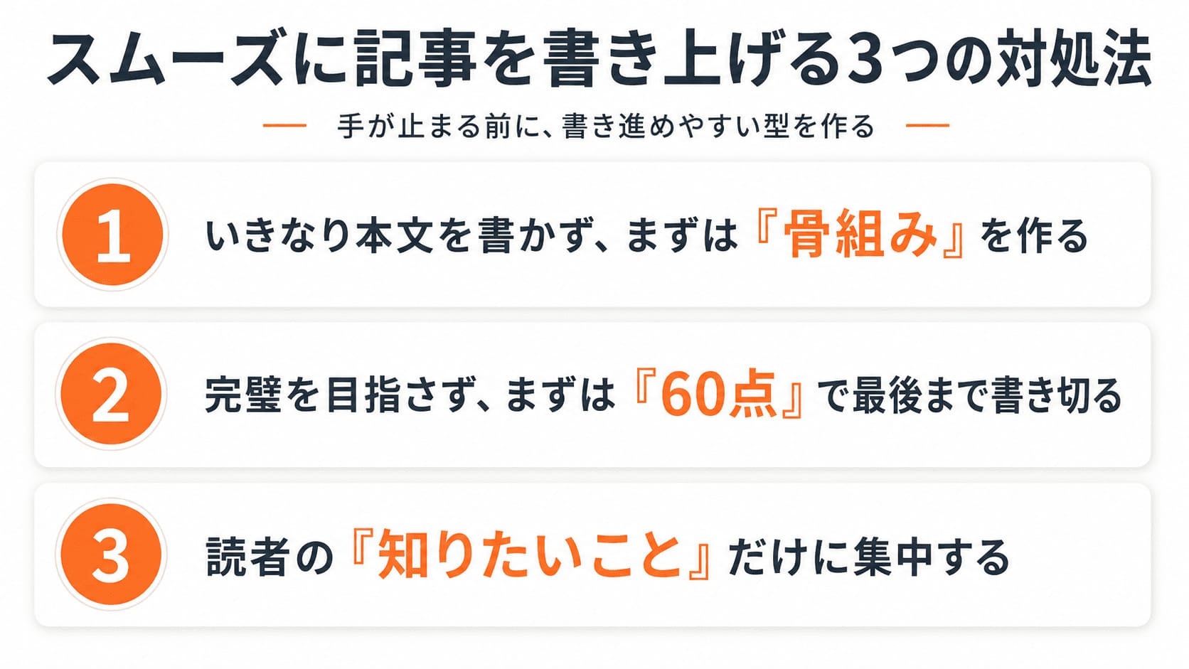 スムーズに記事を書き上げる三つの対処法