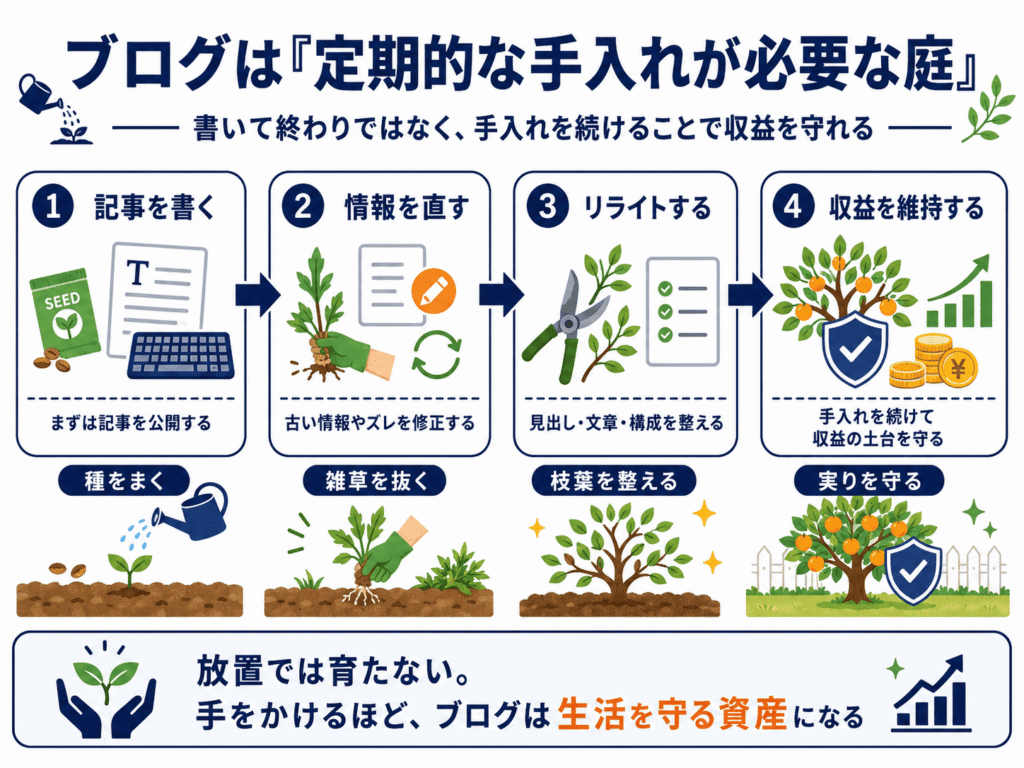 ブログは定期的な手入れが必要な庭