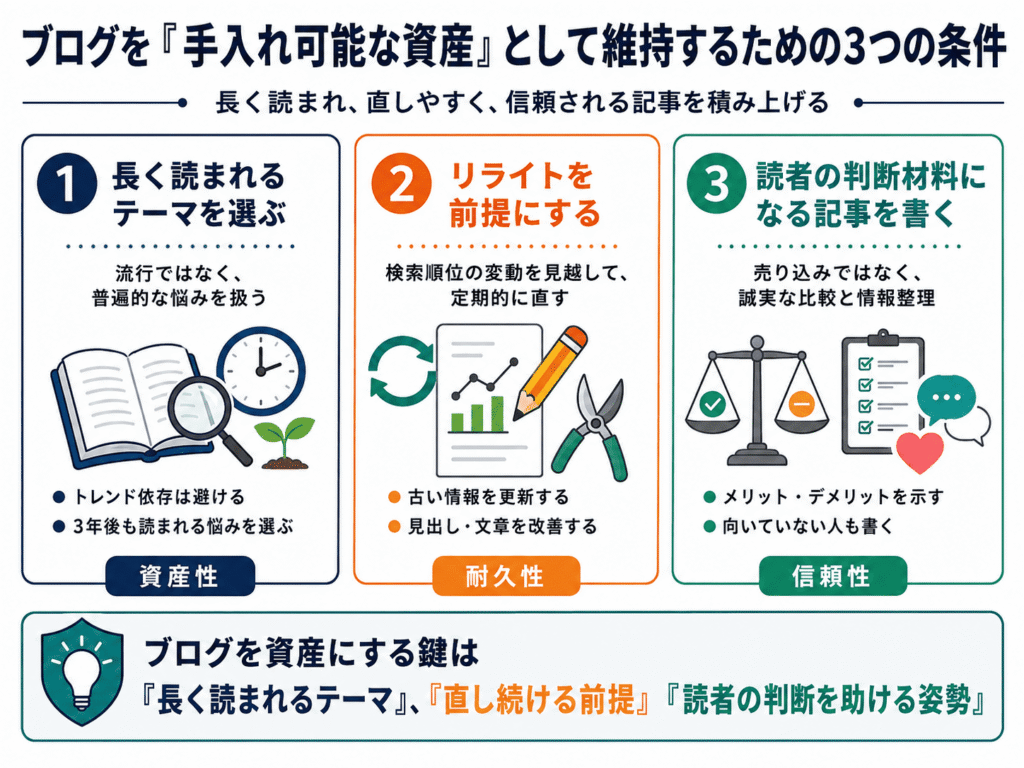 ブログを手入れ可能な資産として維持するための三つの条件